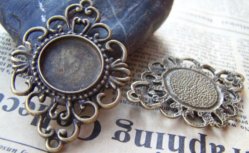 Accessories - 10 Pcs Antique Bronze Round Base Setting Bezel Pendant Connectors Match 18mm Cab A3516