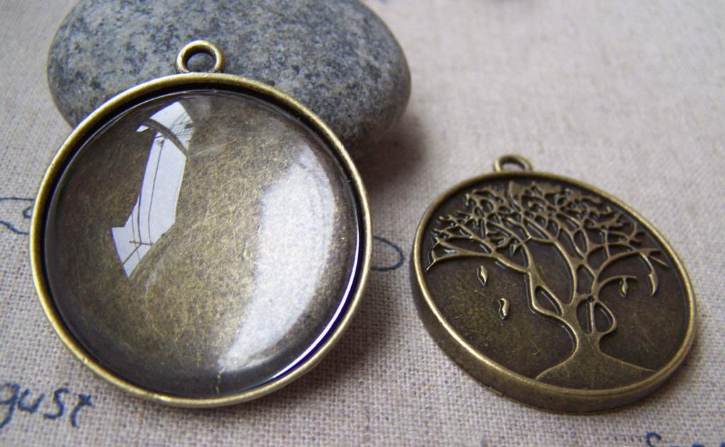 Accessories - 10 Pcs Antique Bronze Round Cameo Life Tree Base Settings Match 30mm Cab A3213