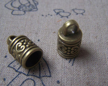 Accessories - 10 Pcs Antique Bronze Textured Flower Tassel Caps Cord Ends 10x16mm A4944