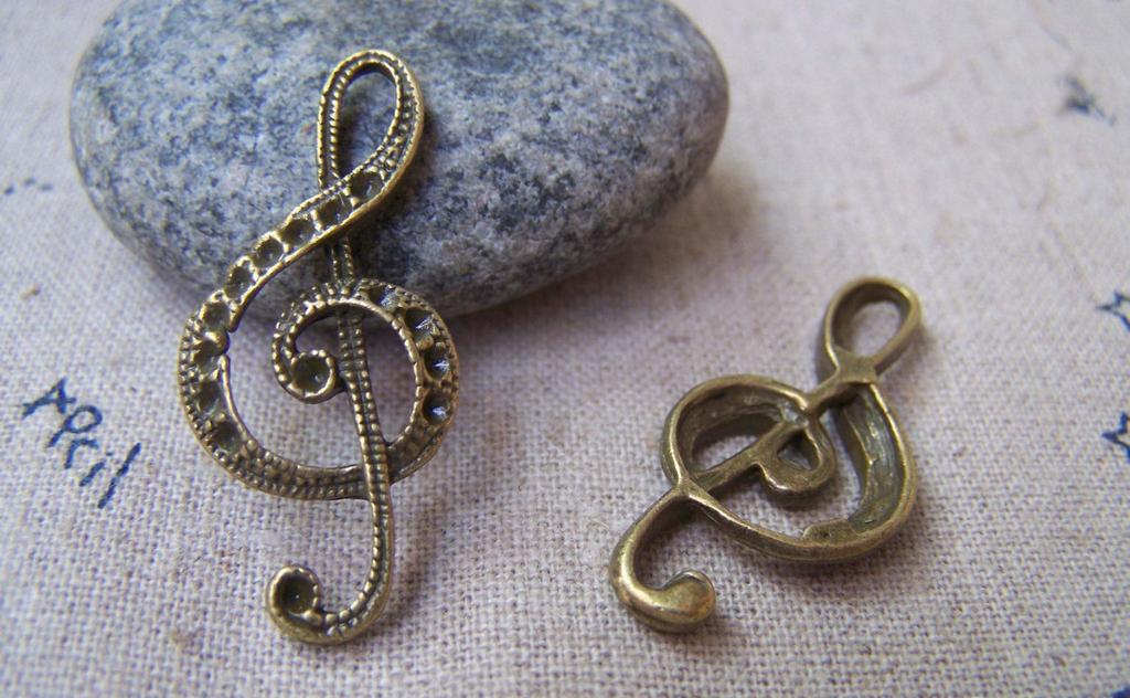 Accessories - 10 Pcs Antique Bronze Treble Clef Music Note Charms 15x33mm A1694
