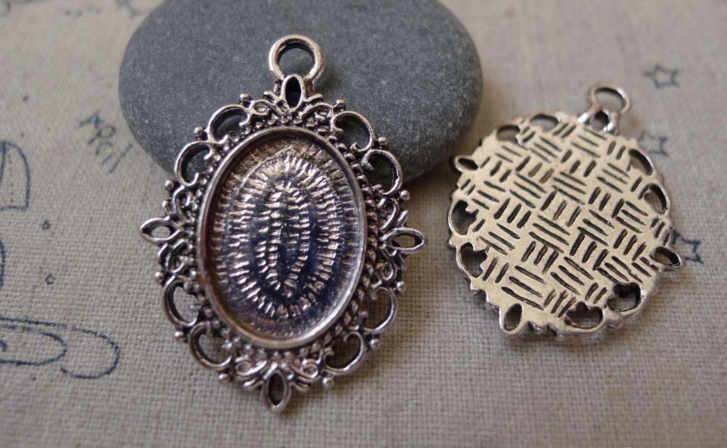 Accessories - 10 Pcs Antique Silver Cameo Base Settings Match 13x18mm Cabochon A7477