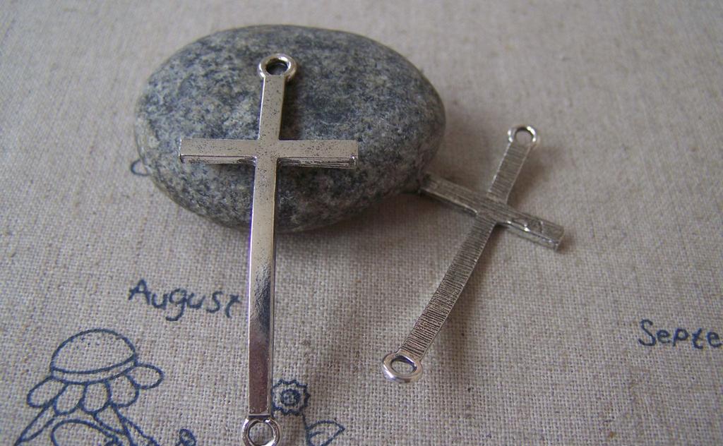 Accessories - 10 Pcs Antique Silver Curved Sideways Cross Bracelet Connectors Charms 21x52mm A4562