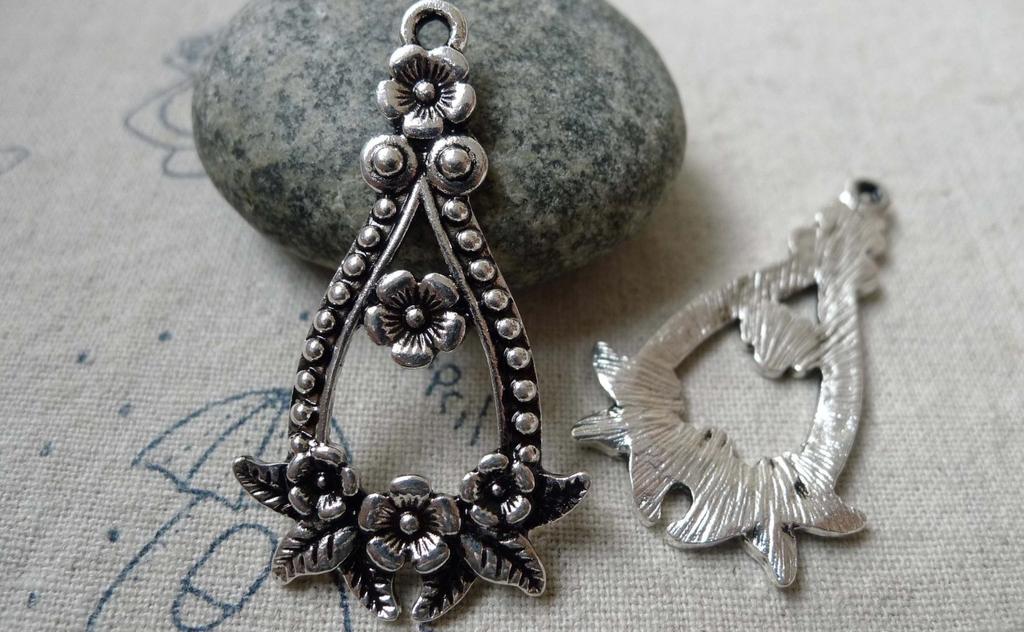 Accessories - 10 Pcs Antique Silver Filigree Flower Chandelier Earring Drops Pendant Charms 25x43mm A6338