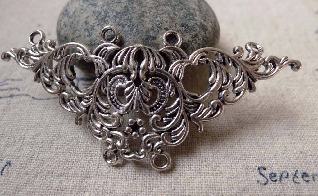 Accessories - 10 Pcs Antique Silver Filigree Flower Connector Pendants Multiple Loops 32x68mm A6415