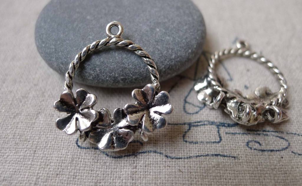 Accessories - 10 Pcs Antique Silver Filigree Lucky Flower Drop Chandelier Earring Pendant Charms 20x20mm A7271