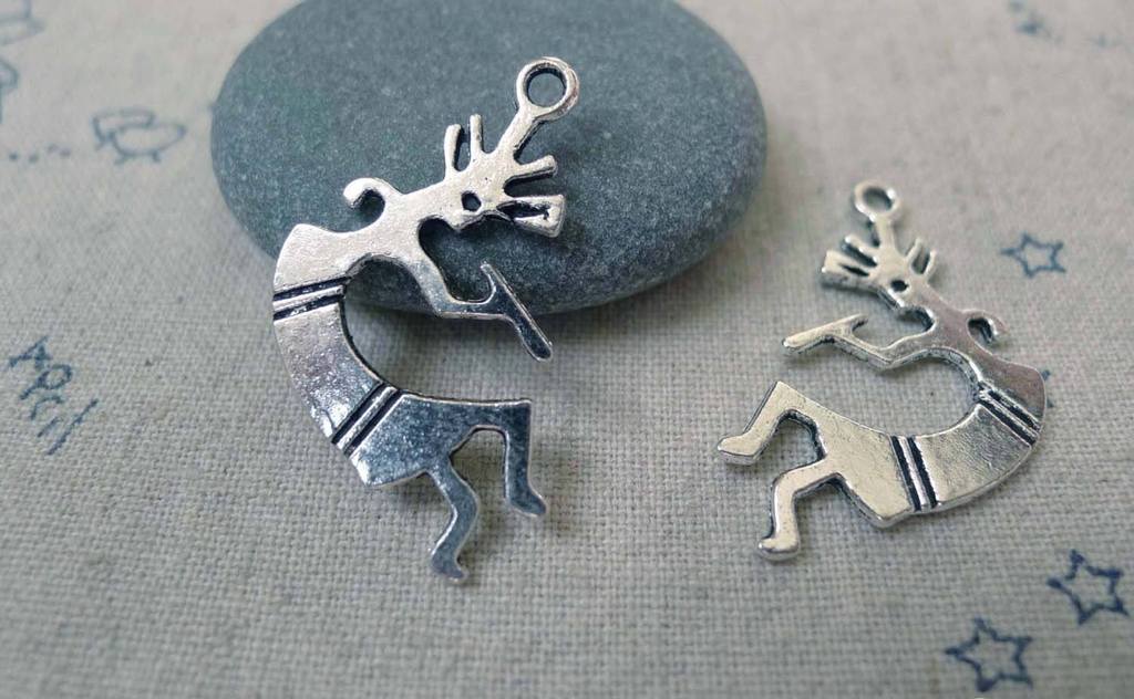 Accessories - 10 Pcs Antique Silver Indian Flute Player Charms 15x30mm A7330