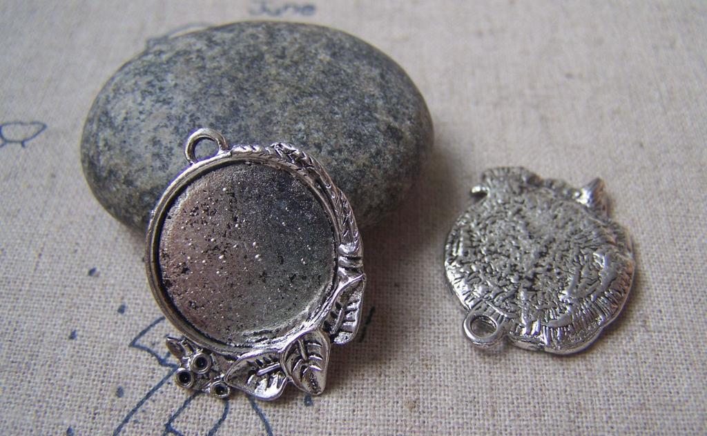 Accessories - 10 Pcs Antique Silver Leaf Round Cameo Base Settings Match 20mm Cab A4958