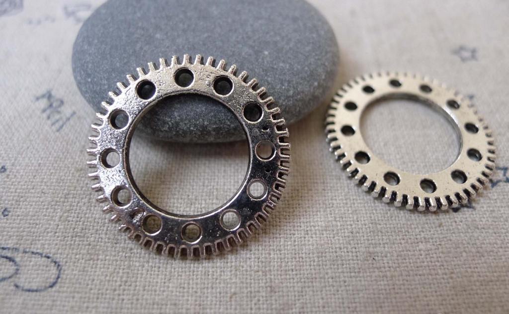Accessories - 10 Pcs Antique Silver Mechanical Watch Movement Gear Charm 25mm A7334