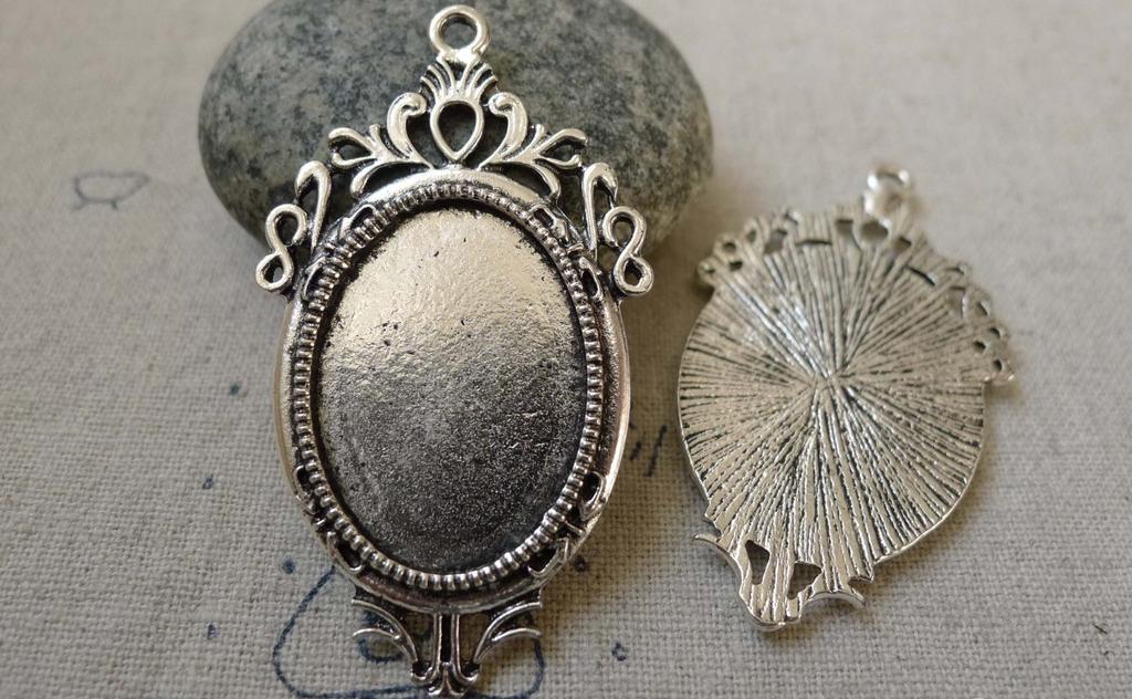 Accessories - 10 Pcs Antique Silver Oval Cameo Base Settings Match 18x25mm Cabochon A6312