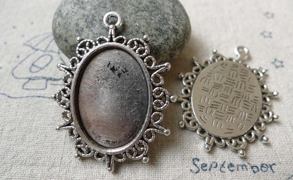 Accessories - 10 Pcs Antique Silver Oval Cameo Base Settings Match 18x25mm Cabochon A6532