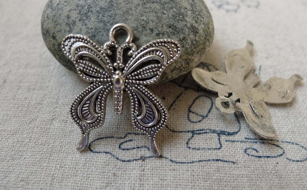Accessories - 10 Pcs Antique Silver Pewter Butterfly Charms 23x28mm A6478