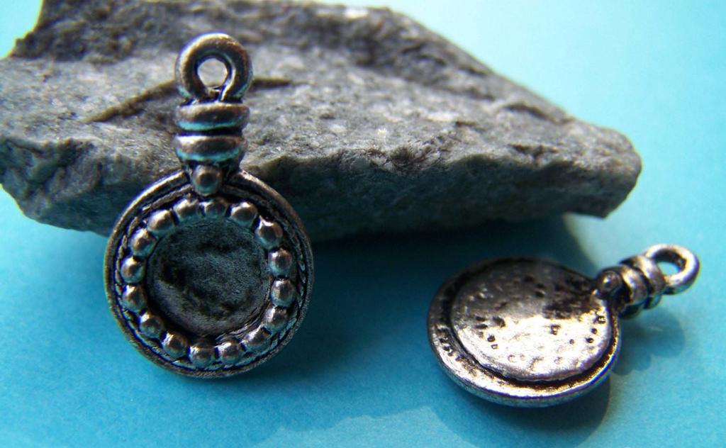 Accessories - 10 Pcs Antique Silver Round Mirror Cameo Base Pendants 12x20mm A2870