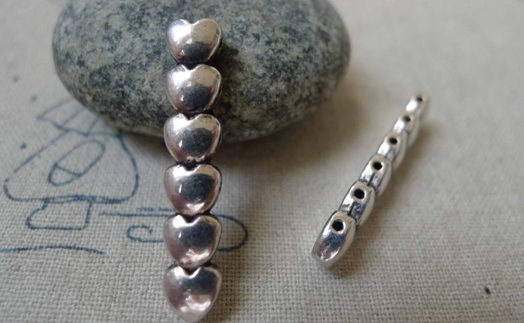 Accessories - 10 Pcs Antique Silver Six Hole Heart Beads Charms 6x31mm A5944