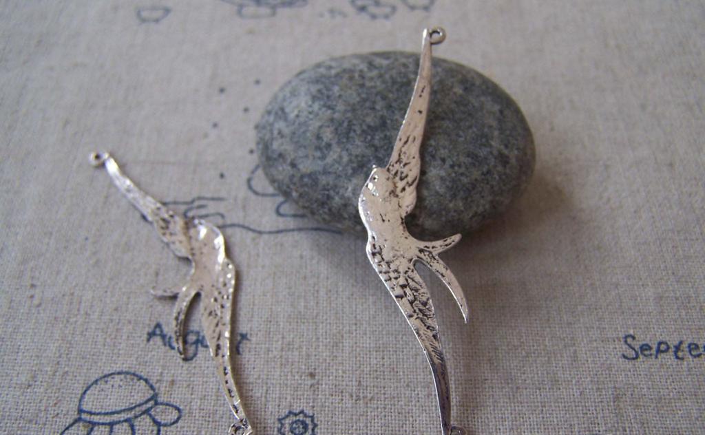 Accessories - 10 Pcs Antique Silver Swallow Bird Connector Charms 15x60mm A4405