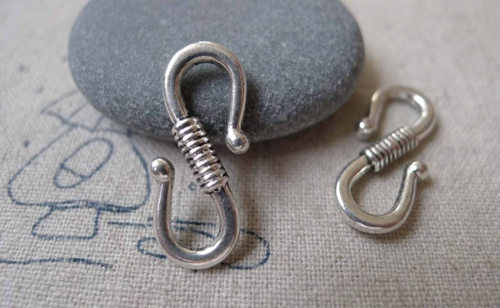 Accessories - 10 Pcs Antique Silver Textured S Hook Clasps 9x24mm A7052