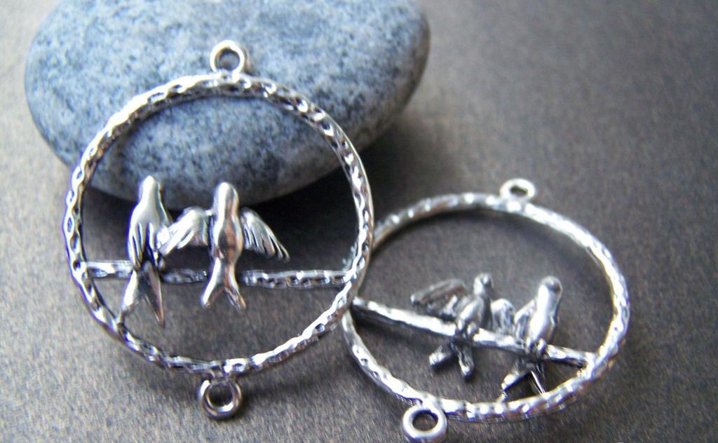 Accessories - 10 Pcs Antique Silver Two Swallow Birds Ring Connector Charms 27x34mm A1266
