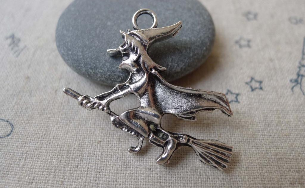 Accessories - 10 Pcs Antique Silver Wicked Witch Broom Charms 35x38mm A7317