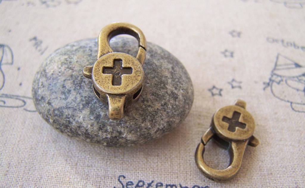 Accessories - 10 Pcs Antiqued Bronze Cross Lobster Clasps 14x28mm A5270