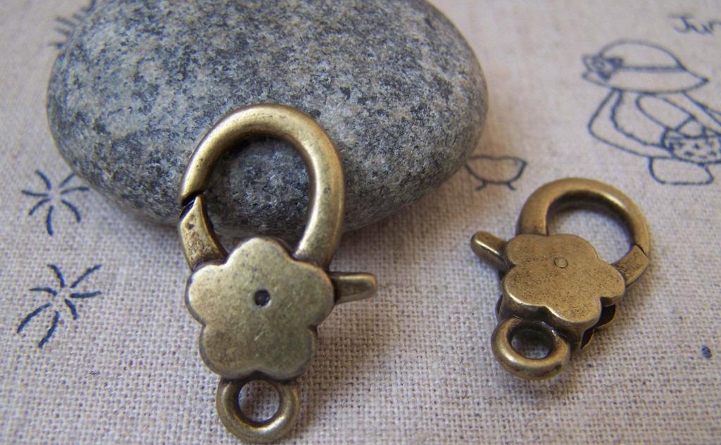 Accessories - 10 Pcs Antiqued Bronze Flower Lobster Clasps 13x27mm A2260