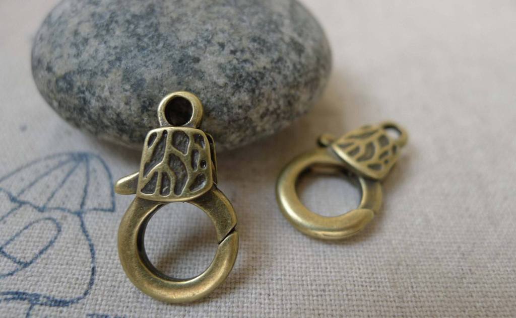 Accessories - 10 Pcs Antiqued Bronze Textured Lobster Clasps 13x22mm A5958