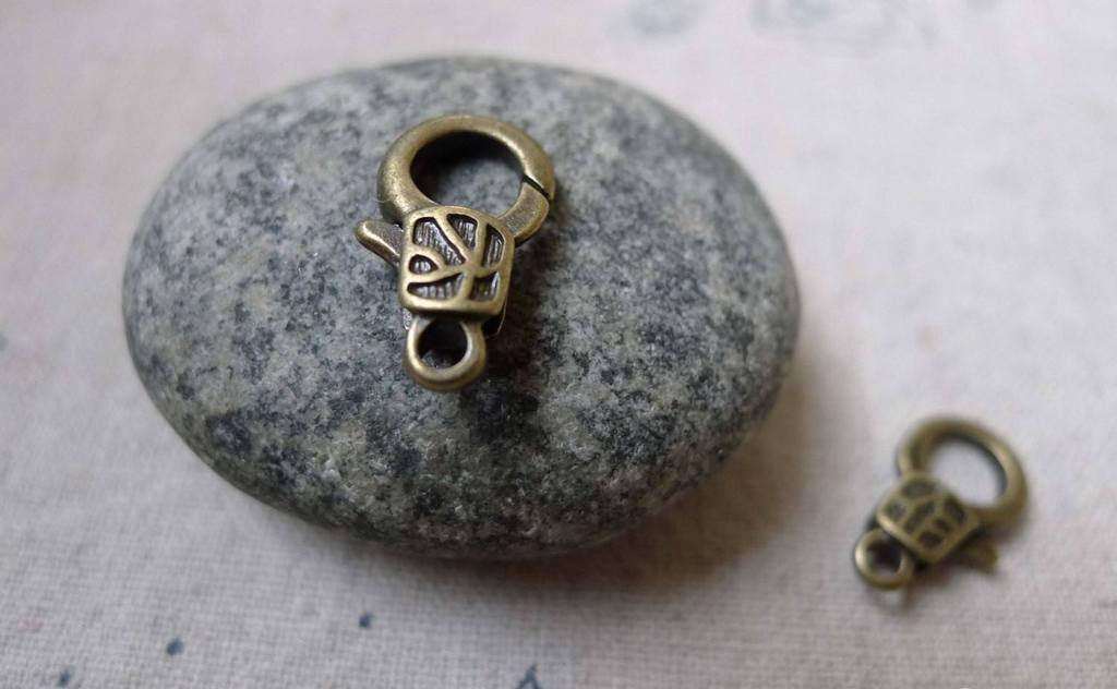 Accessories - 10 Pcs Antiqued Bronze Textured Lobster Clasps 9x17mm A6128