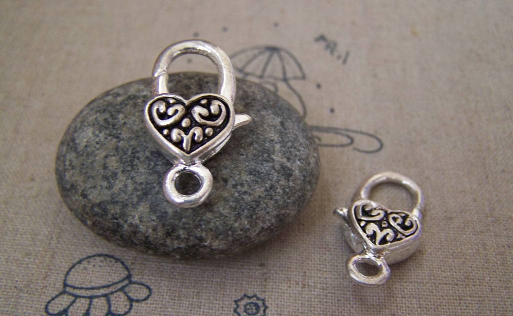 Accessories - 10 Pcs Antiqued Silver Tibetan Silver Heart Lobster Clasps 14x26mm A5198