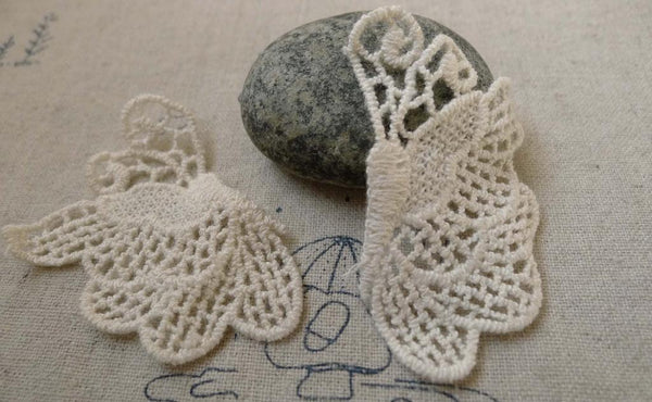 Accessories - 10 Pcs Beige Cream Color Filigree Floral Butterfly Cotton Lace Doily 40x55mm A6292