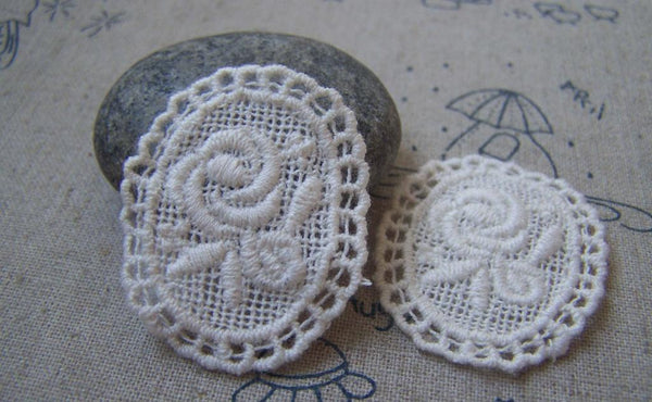 Accessories - 10 Pcs Beige Cream Color Filigree Floral Oval Cotton Lace Doily 30x37mm A4847