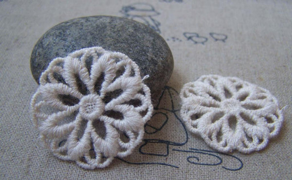 Accessories - 10 Pcs Beige Cream Color Filigree Floral Round Cotton Lace Doily 30mm A4845
