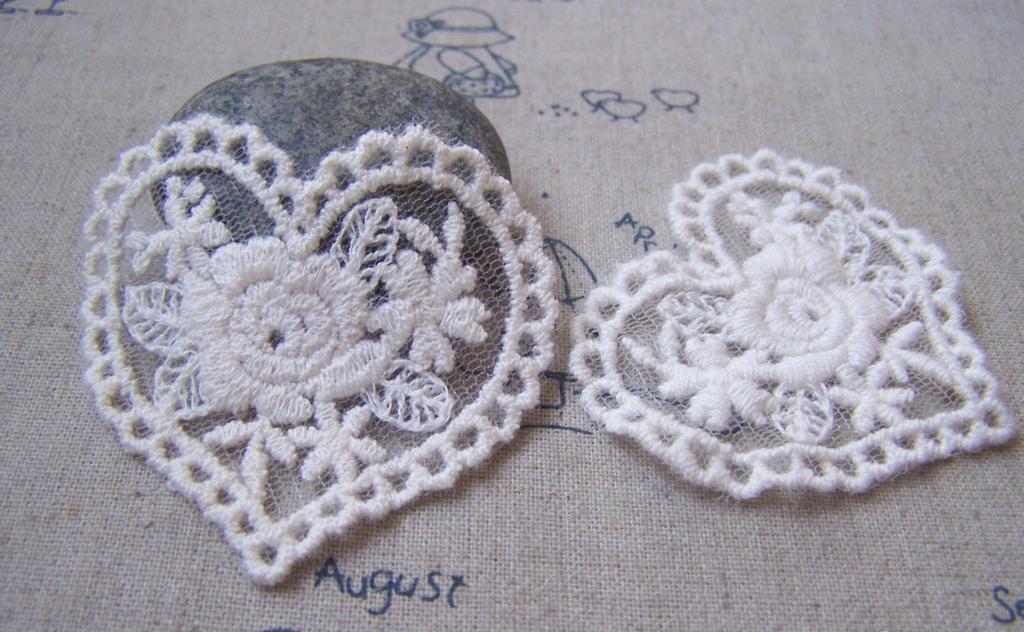 Accessories - 10 Pcs Beige Filigree Floral Heart Cotton Lace Doily 50x55mm A4838