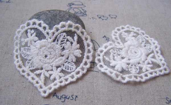 Accessories - 10 Pcs Beige Filigree Floral Heart Cotton Lace Doily 50x55mm A4838