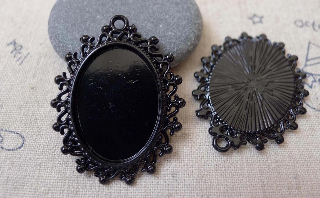 Accessories - 10 Pcs Black E-coating Metal Oval Base Settings Pendants Match 18x25mm Cabochon A7465