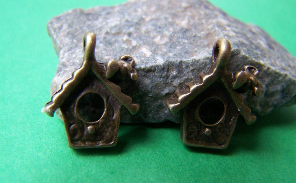 Birds, Pets & Animals - 10 pcs Antique Bronze 3D Bird House Charms 11x12mm A284