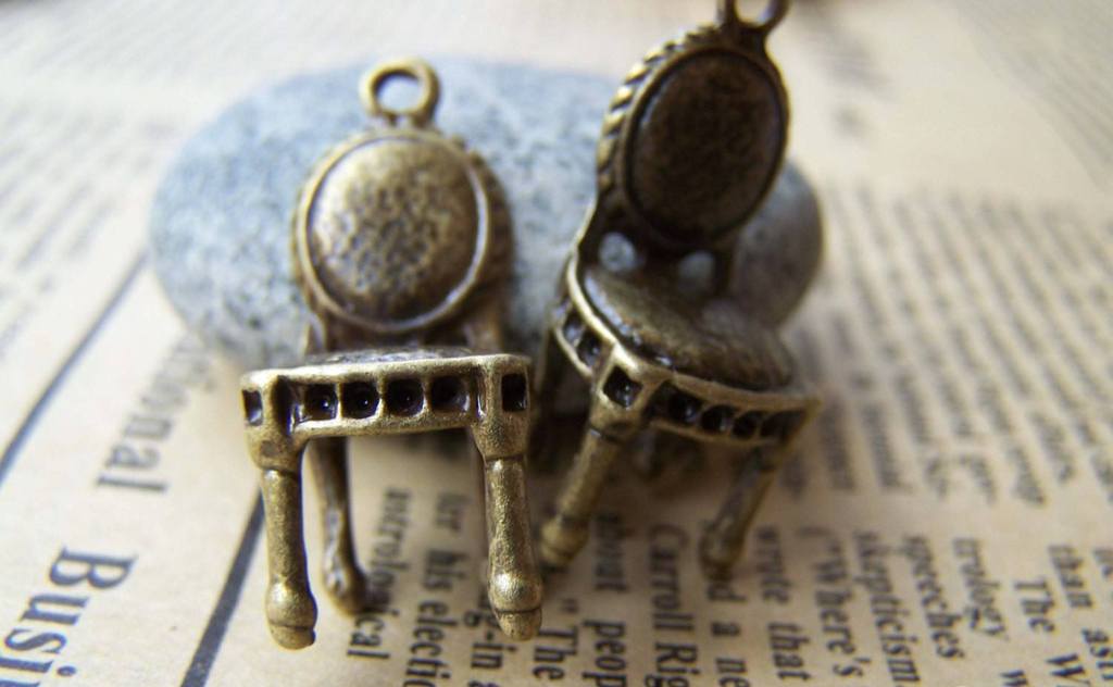 Accessories - 10 Pcs Of Antique Bronze 3D Chair Charms Pendant 13x25mm A1615