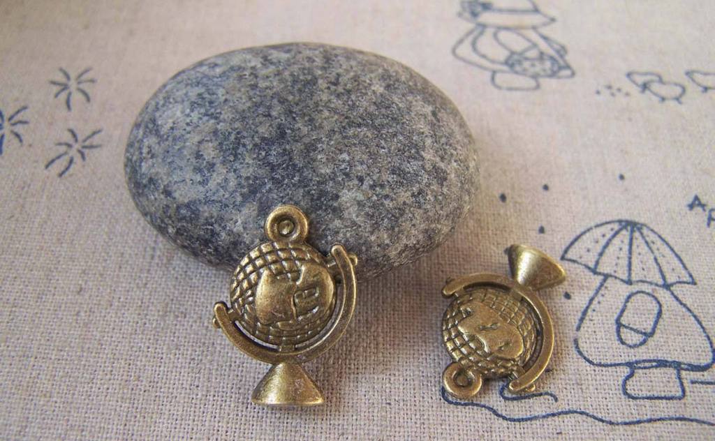Accessories - 10 Pcs Of Antique Bronze 3D Globe Charms Pendants 15x20mm A5412