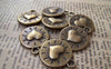 Hearts - 10 pcs Antique Bronze 3D Heart Round Charms Pendant 18mm A4227
