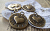 Hearts - 10 pcs Antique Bronze 3D Heart Round Charms Pendant 18mm A4227