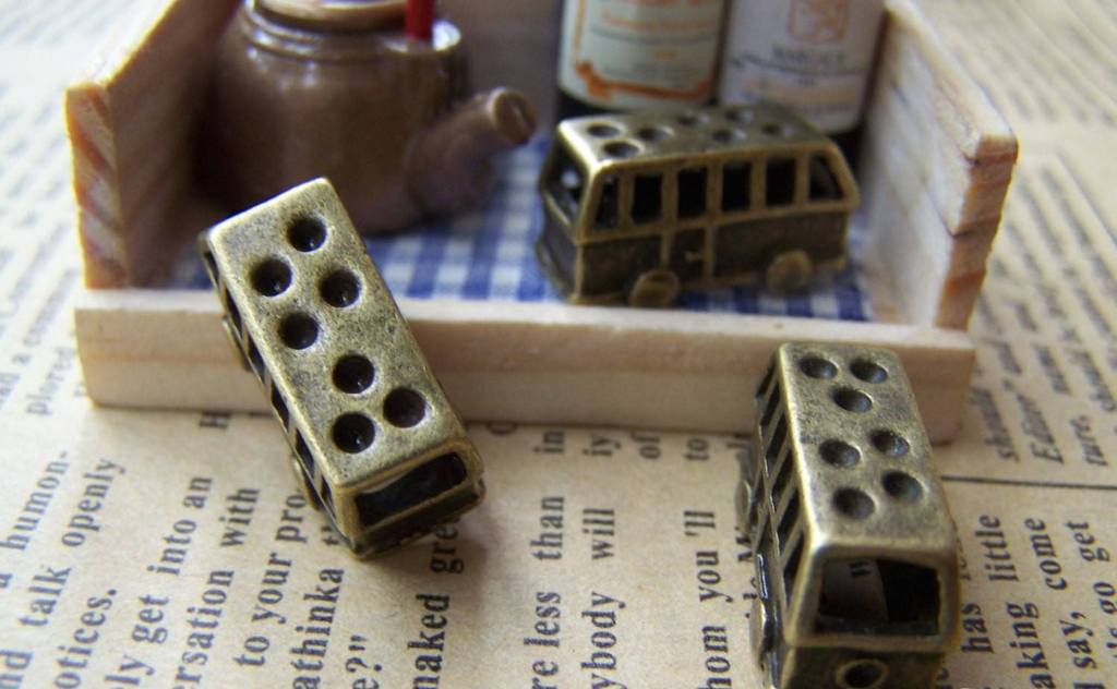 Traveling - 10 pcs Antique Bronze 3D Rhinestone Bus Pendants Charms A927
