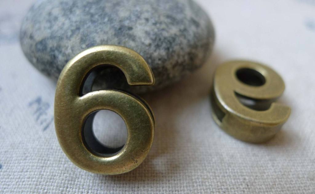 Number Beads - 10 pcs Antique Bronze Arabic Figure Number 6 Bracelet Beads A5811