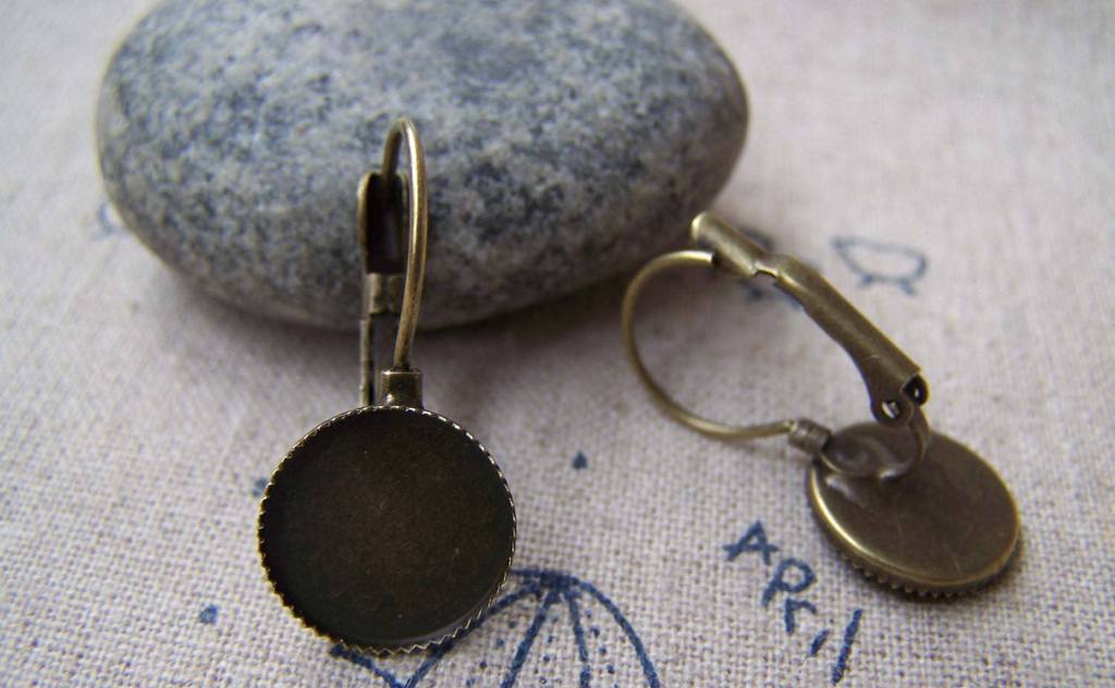 Accessories - 10 Pcs Of Antique Bronze Base Setting Earwire Match 12mm Bezel Sawtooth Edge A4858