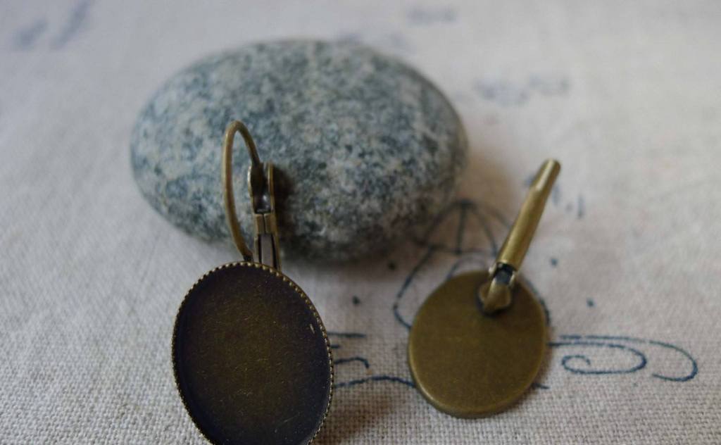 Accessories - 10 Pcs Of Antique Bronze Base Setting Earwire Match 13x18mm Bezel Sawtooth Edge A5357
