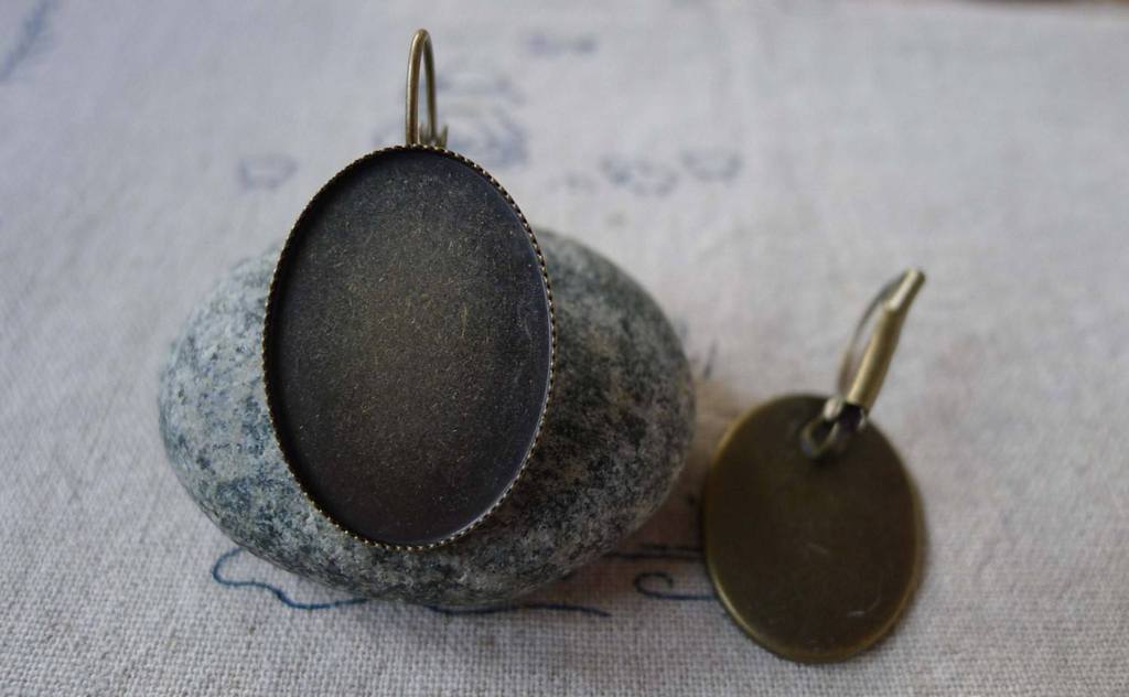 Accessories - 10 Pcs Of Antique Bronze Base Setting Earwire Match 18x25mm Bezel Sawtooth Edge A5358