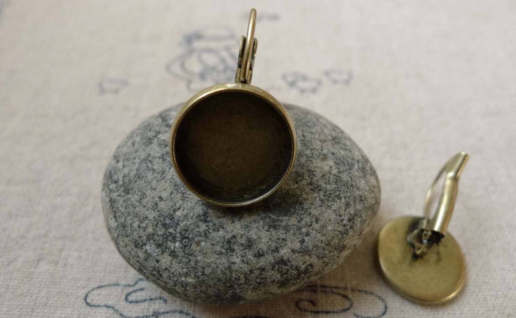 Accessories - 10 Pcs Of Antique Bronze Base Setting French Earwire Match 14mm Bezel A6450