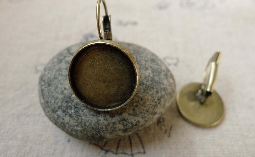 Accessories - 10 Pcs Of Antique Bronze Base Setting French Earwire Match 16mm Bezel A6449