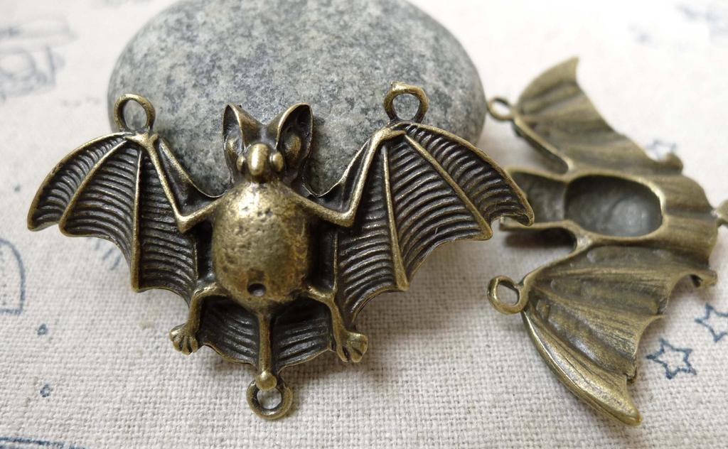 Accessories - 10 Pcs Of Antique Bronze Bat Connector Charms 28x48mm A5972