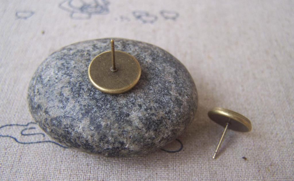 Earwire - 10 pcs Antique Bronze Bezel 10mm Ear Stud Earring Posts A4679