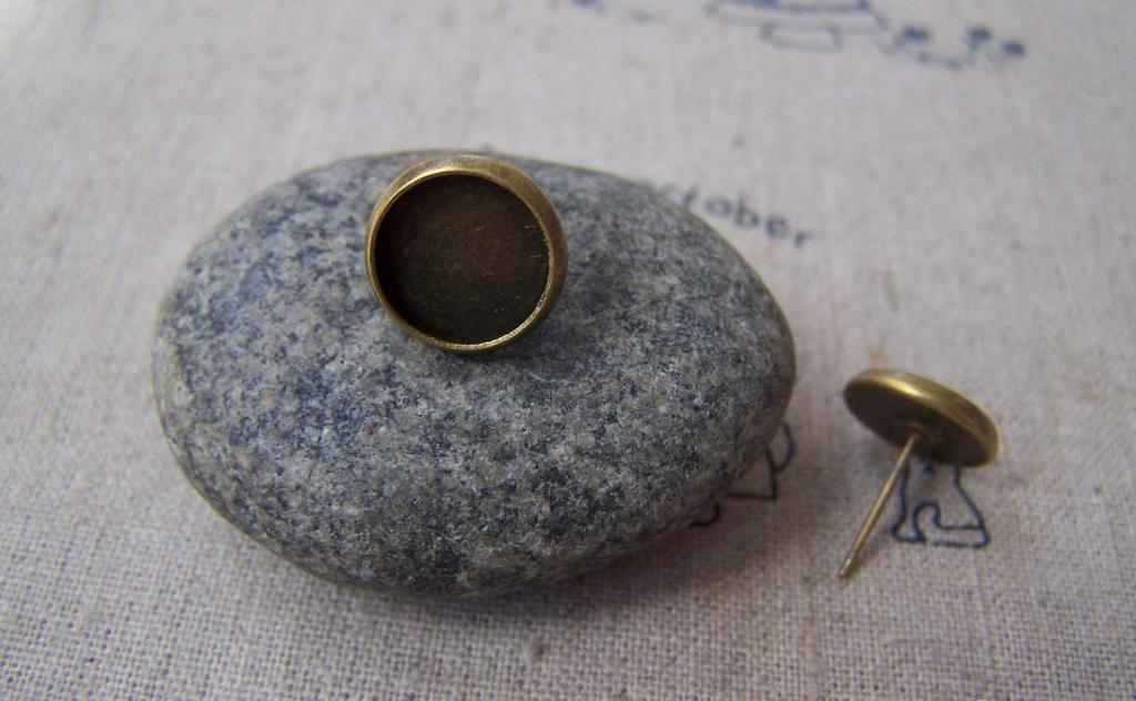Earwire - 10 pcs Antique Bronze Bezel 10mm Ear Stud Earring Posts A5030