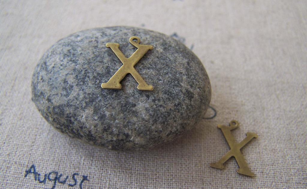 Accessories - 10 Pcs Of Antique Bronze Brass Alphabet Letter X Charms 10x15mm A2429