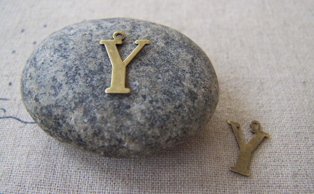 Accessories - 10 Pcs Of Antique Bronze Brass Alphabet Letter Y Charms 10x15mm A2430