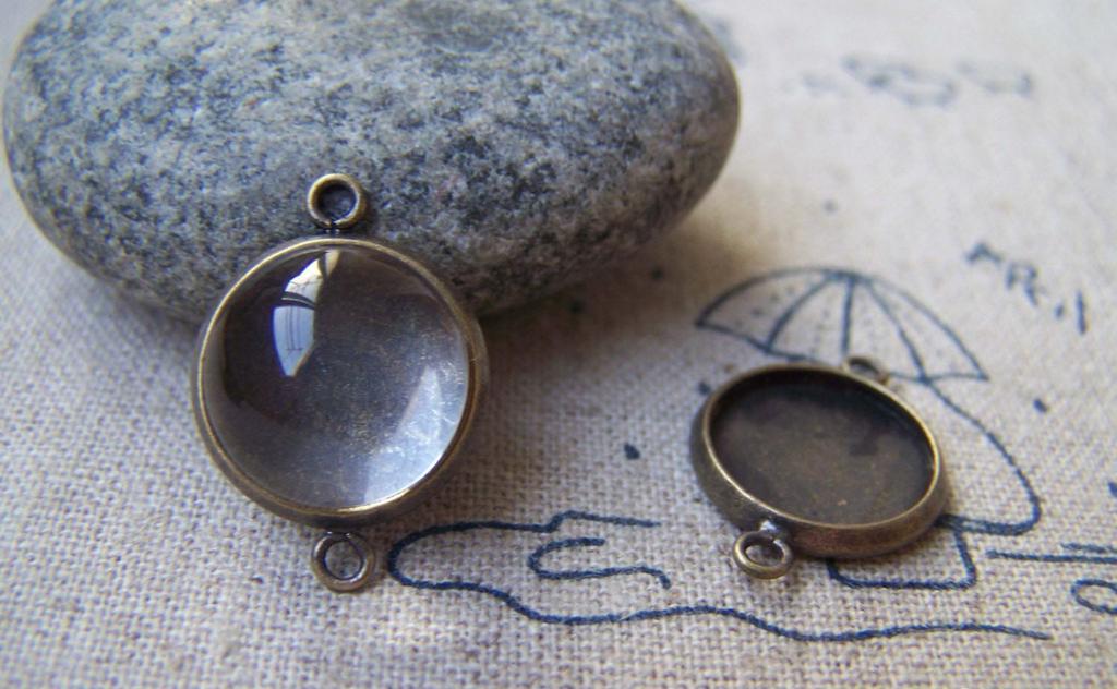 Accessories - 10 Pcs Of Antique Bronze Brass Base Settings Connnector Match 12mm Cabochon A2848
